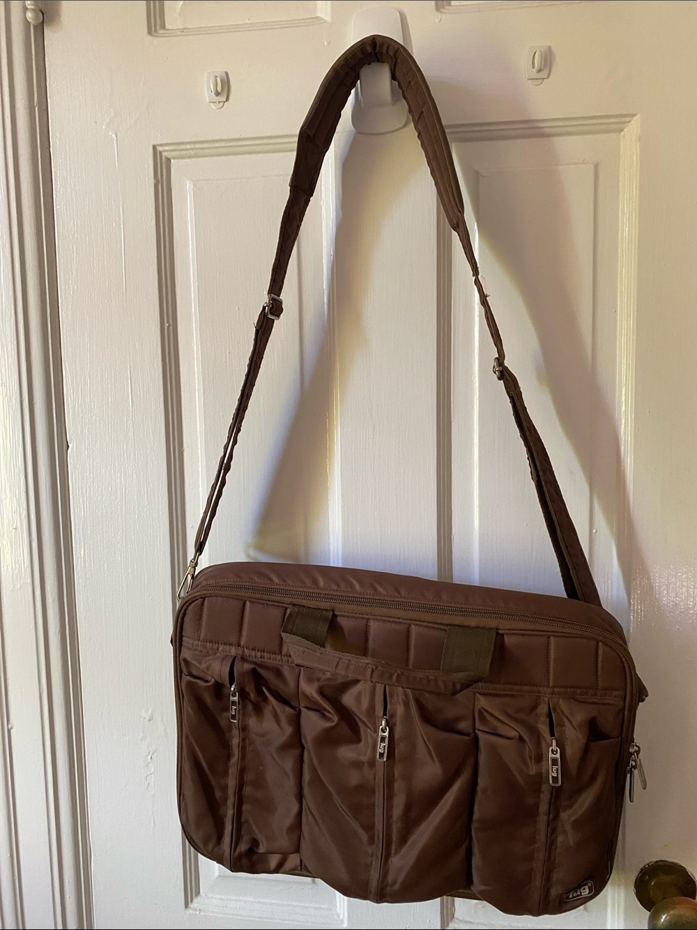 lug Brown Nylon Messenger Bag with Three Front Zip Pockets